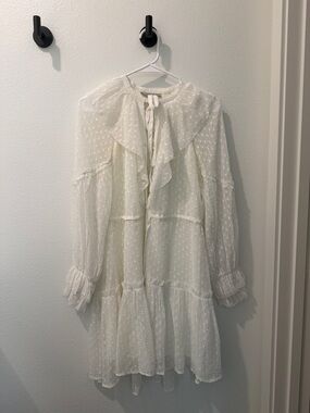 All Saints White Long-Sleeve Ruffle Tiered Dress